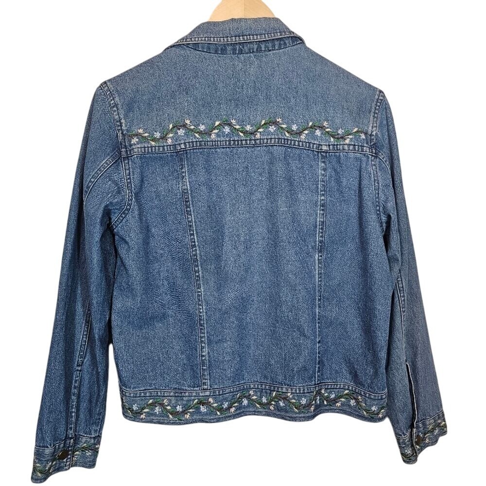 Karavan Denim Floral Embroidered Short Casual Blue Denim‎ Jacket Small - Picture 7 of 11